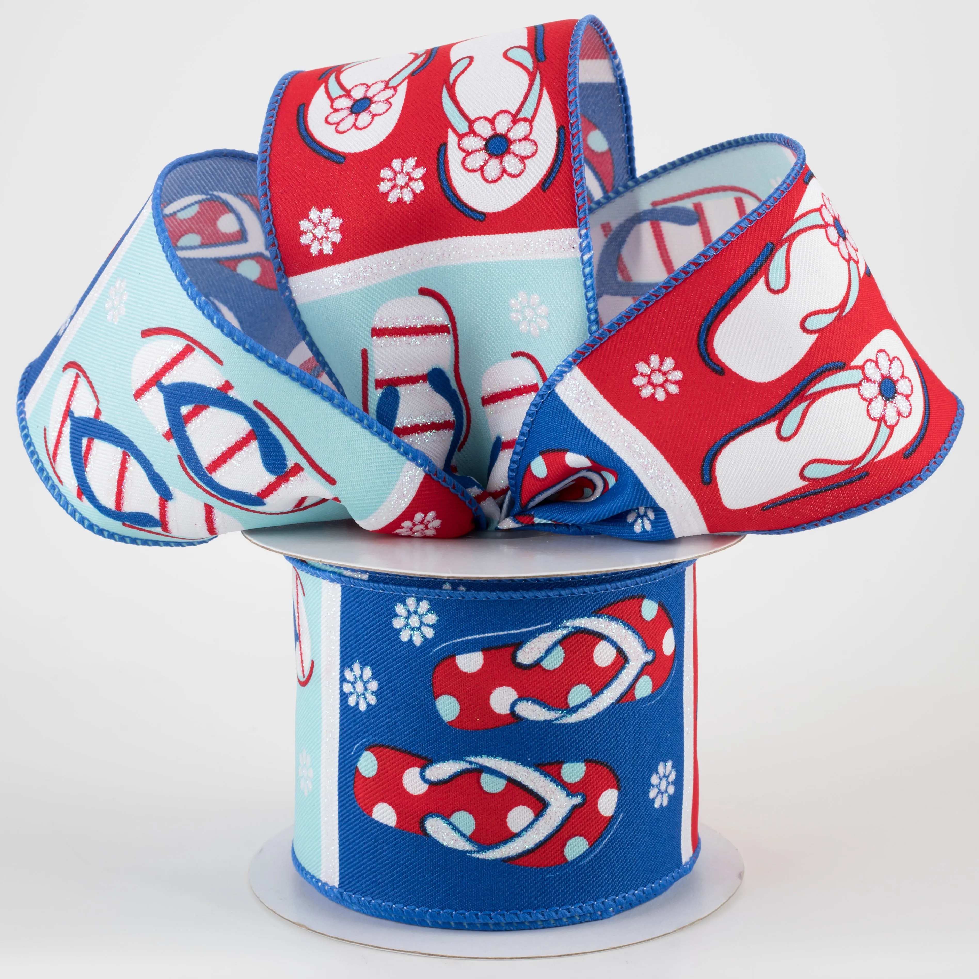 2.5" Patriotic Flip Flops Ribbon: RWB (10 Yards)