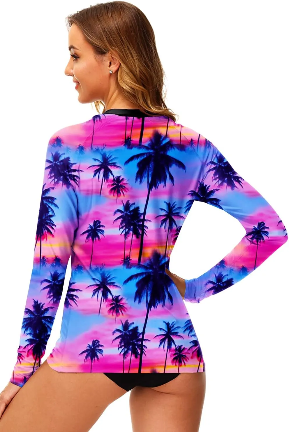 AOBUTE Women Zip Rash Guard UPF 50  Surf Swim Shirts with Thumb Hole