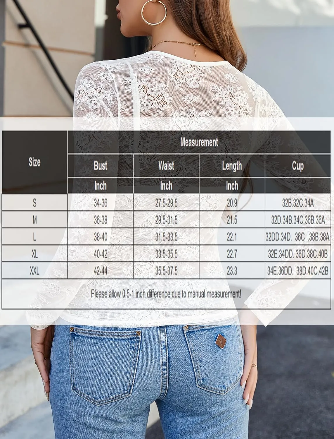 Avidlove Lace Mesh Top for Women Long Sleeve Crew Neck Sheer Blouse See Through Floral Lace Tops