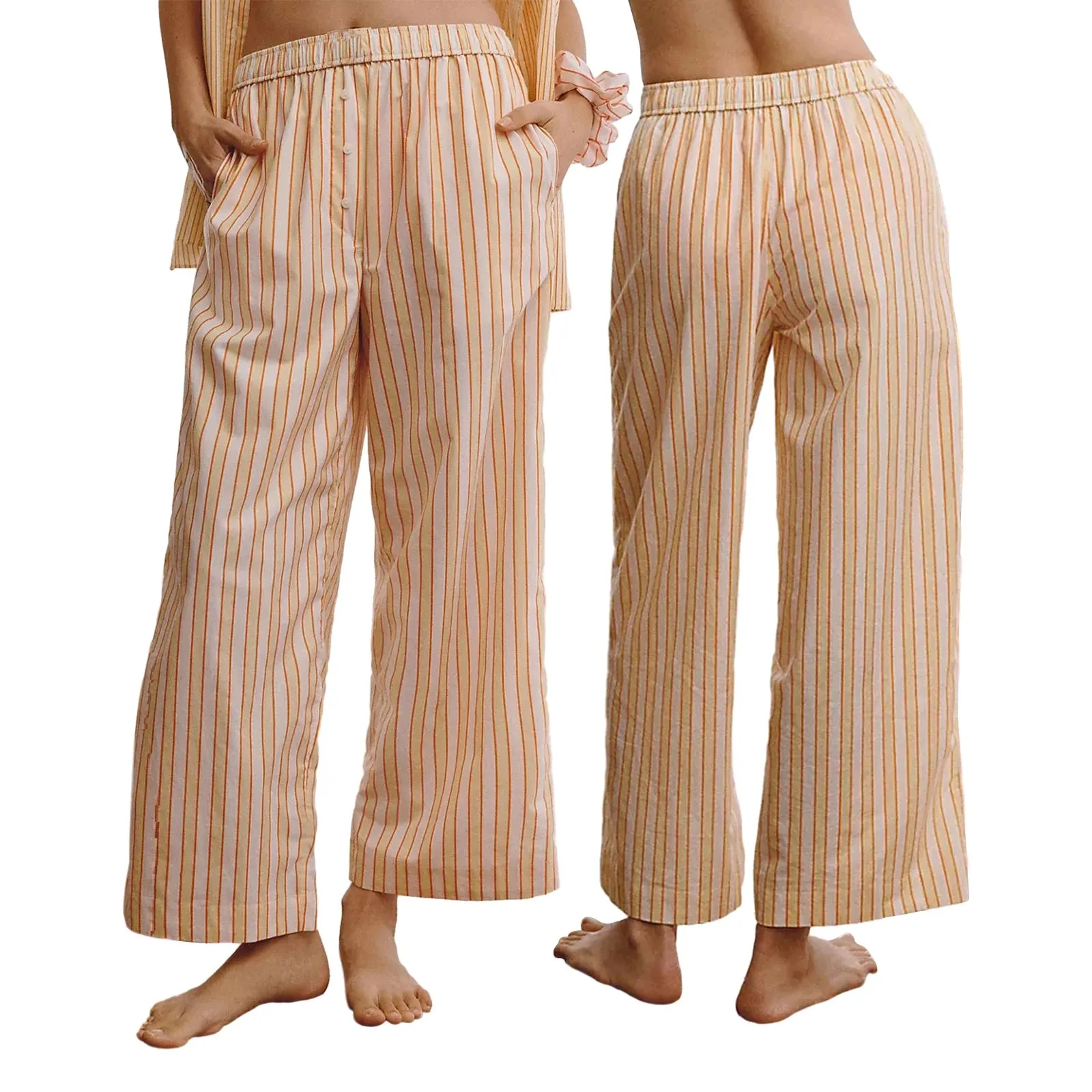 Back To School Joskaa Women's Y2K Pajama Long Pants Button Elastic Waist Striped Wide Leg Pants Loose Casual Lounge Bottoms Sleepwear