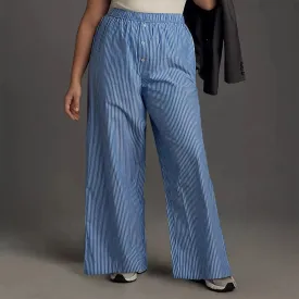 Back To School Joskaa Women's Y2K Pajama Long Pants Button Elastic Waist Striped Wide Leg Pants Loose Casual Lounge Bottoms Sleepwear