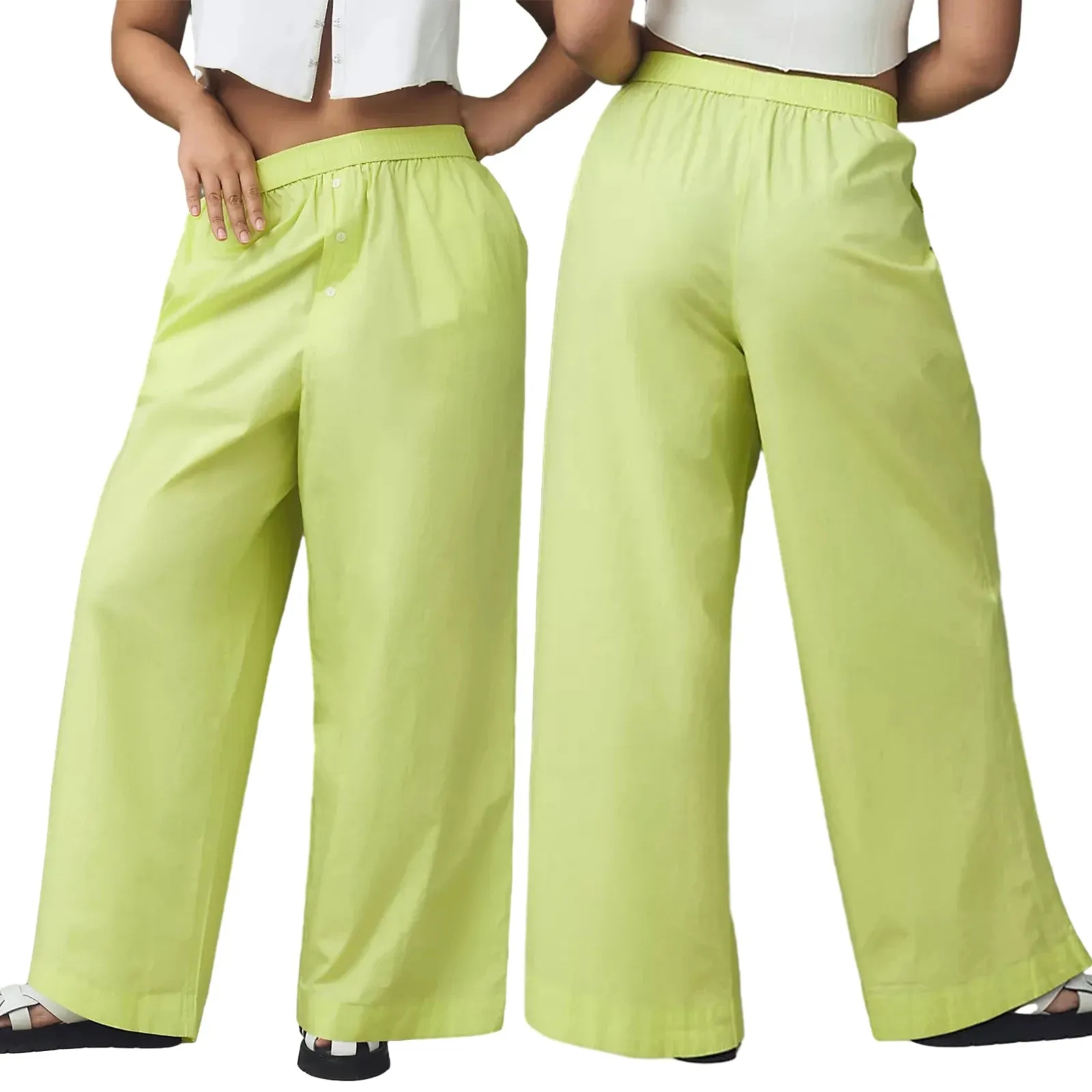 Back To School Joskaa Women's Y2K Pajama Long Pants Button Elastic Waist Striped Wide Leg Pants Loose Casual Lounge Bottoms Sleepwear
