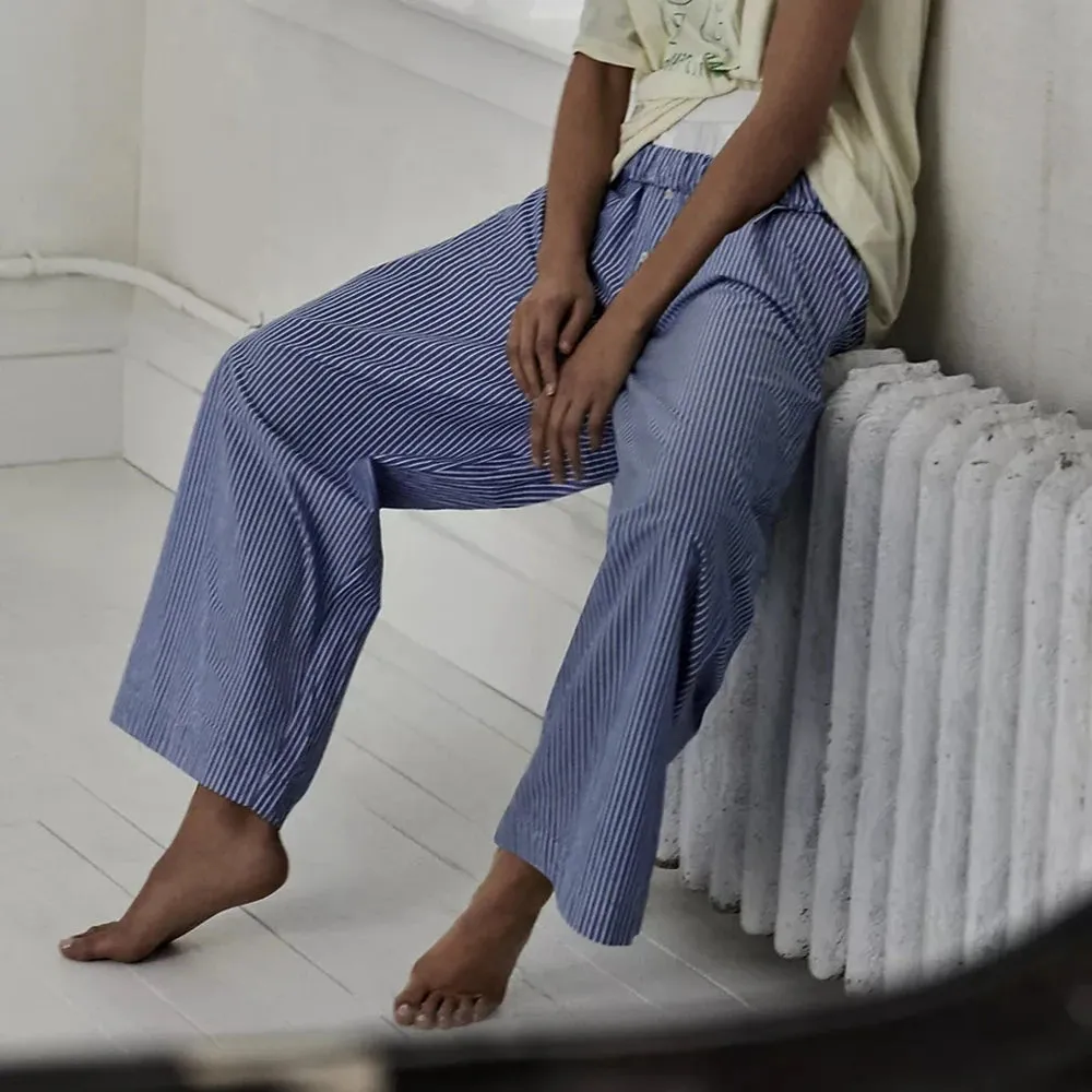 Back To School Joskaa Women's Y2K Pajama Long Pants Button Elastic Waist Striped Wide Leg Pants Loose Casual Lounge Bottoms Sleepwear