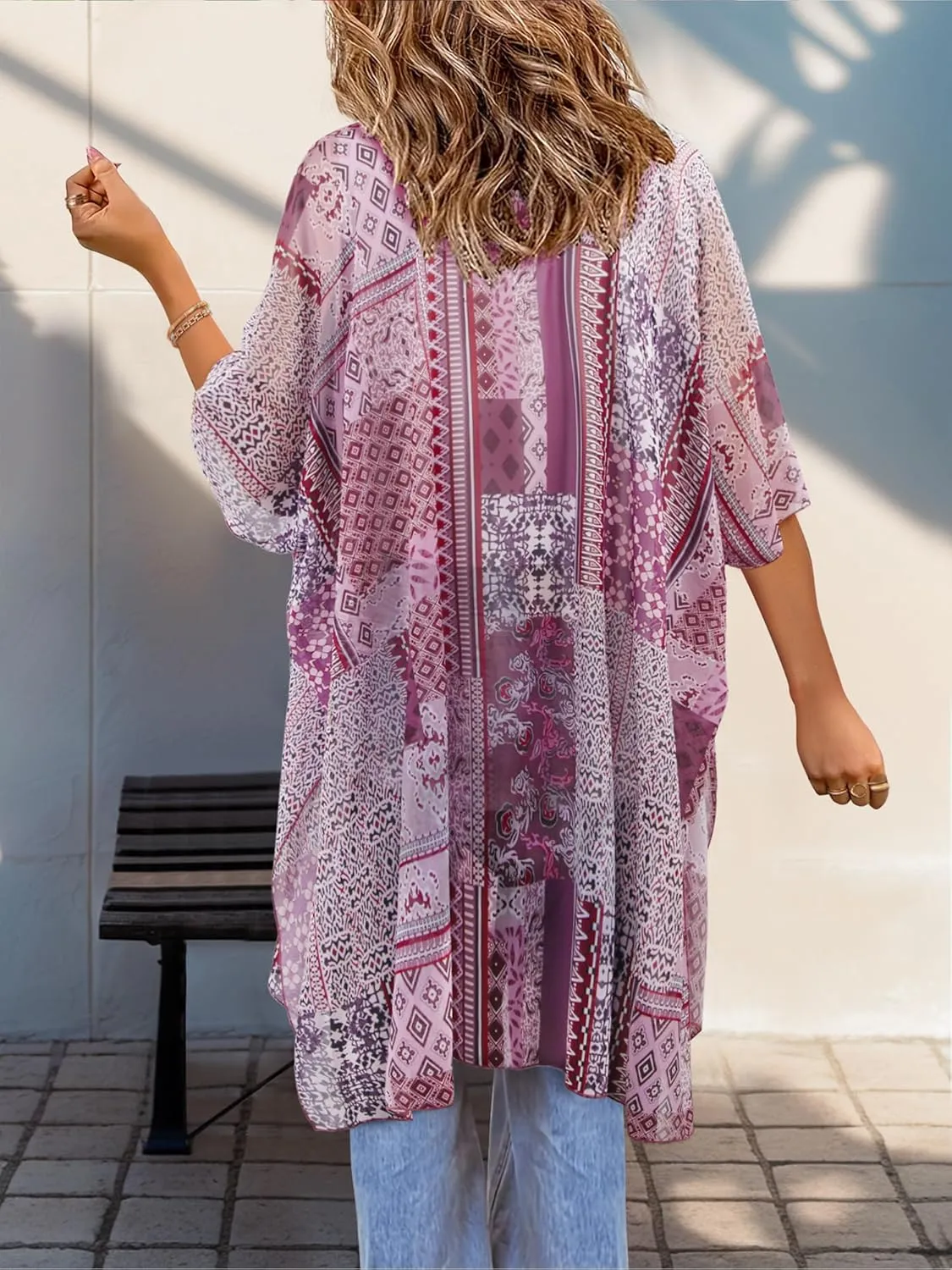 BB&KK Women Kimono Cardigans Casual Summer Tops Beach Cover up Open Front Floral Print Chiffon Loose Bikini Cover Ups