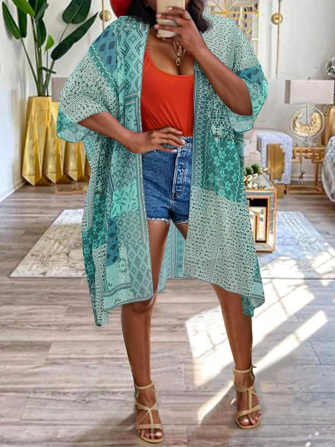 BB&KK Women Kimono Cardigans Casual Summer Tops Beach Cover up Open Front Floral Print Chiffon Loose Bikini Cover Ups