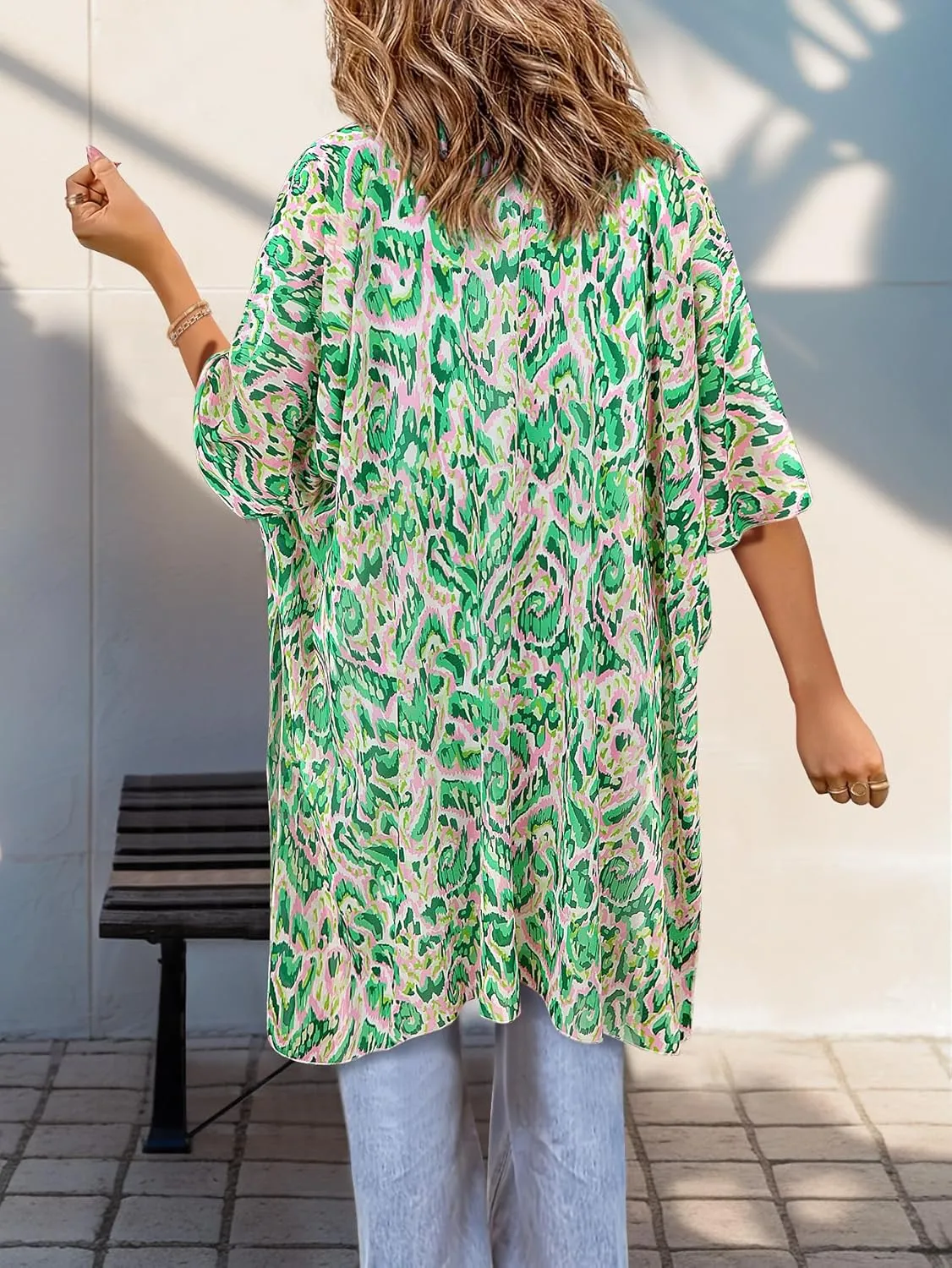 BB&KK Women Kimono Cardigans Casual Summer Tops Beach Cover up Open Front Floral Print Chiffon Loose Bikini Cover Ups