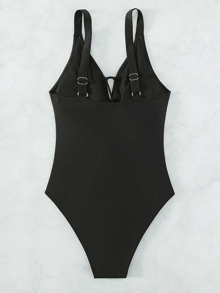 Black Cross Strapped Backless Bathing Suit