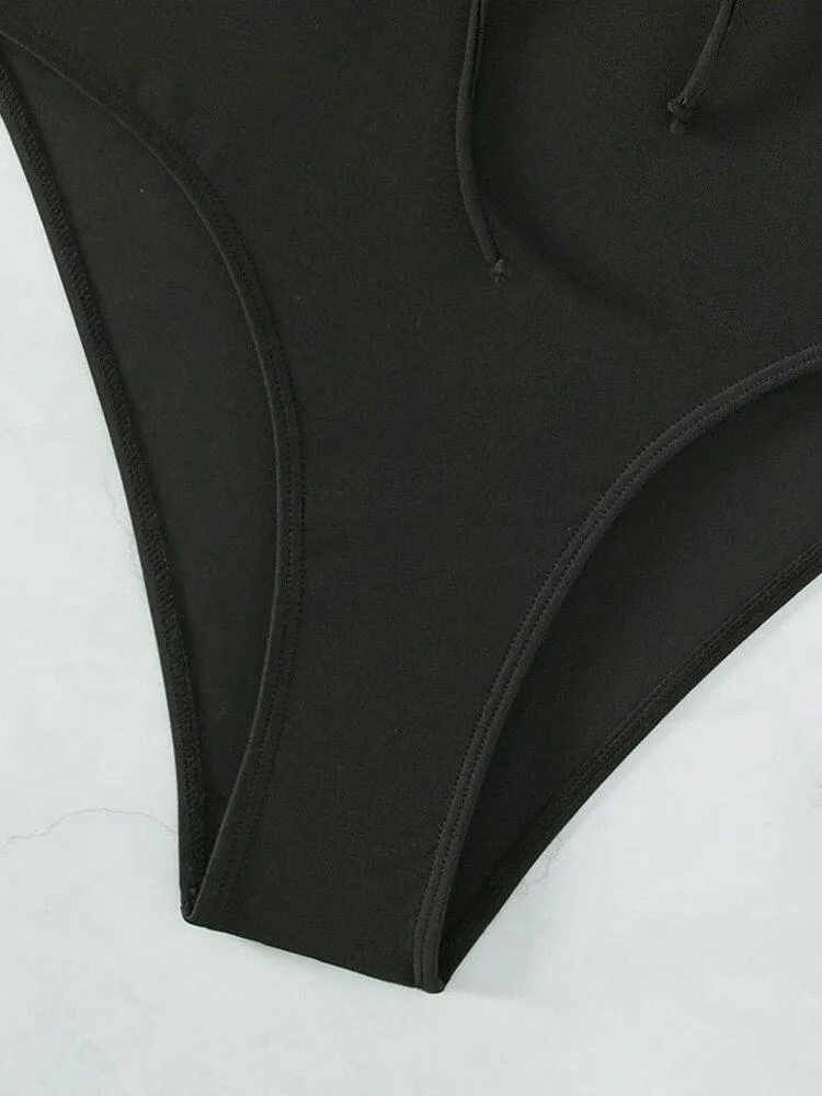 Black Cross Strapped Backless Bathing Suit