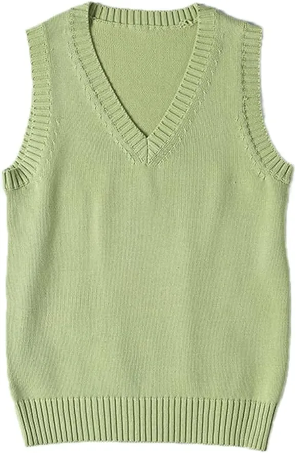 Blostirno Womens Sweater Vest V Neck JK Uniform Kint Vests Solid Classic Sleeveless Pullover Sweaters Tops