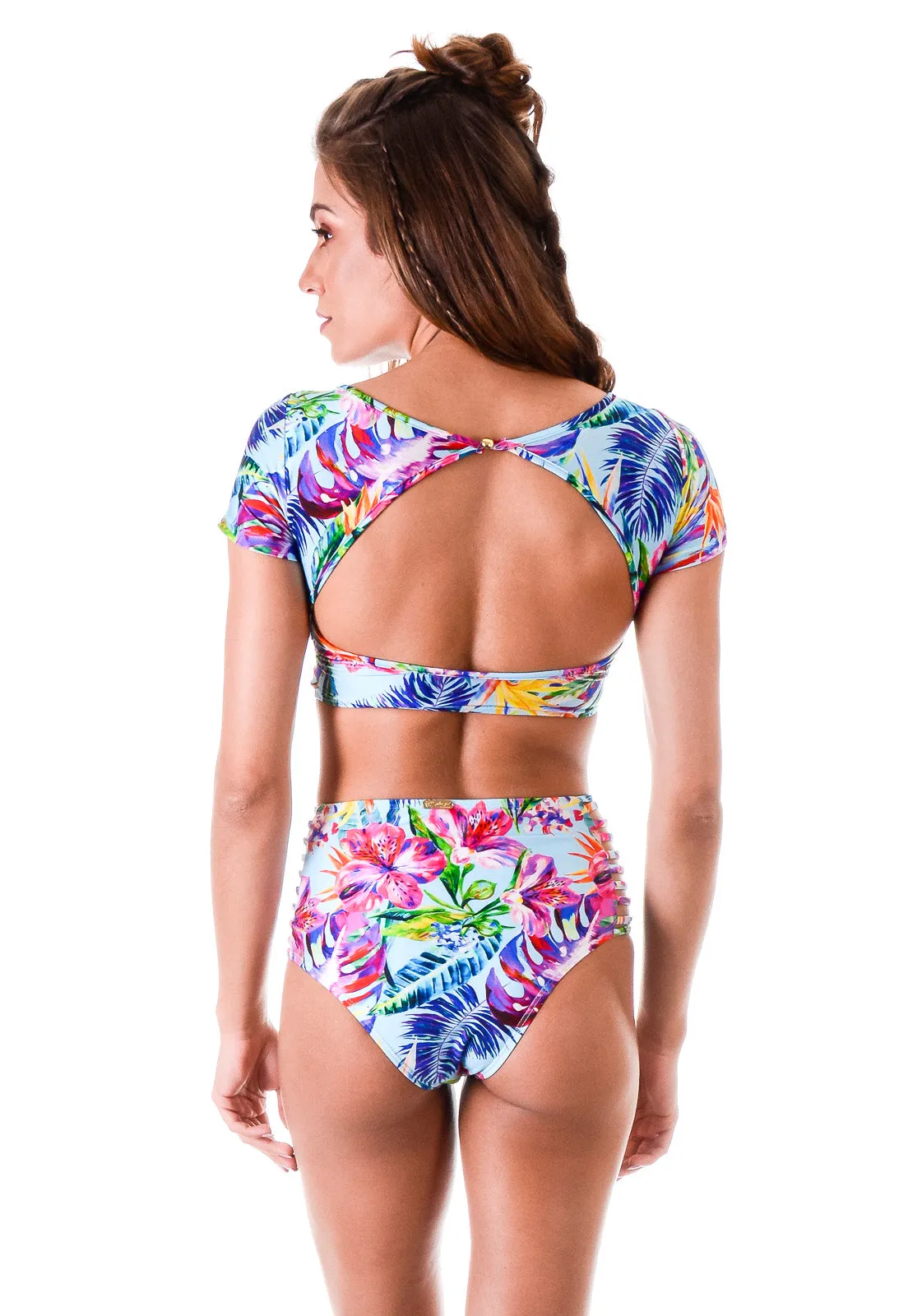 Blue Floral Crop Top Bikini