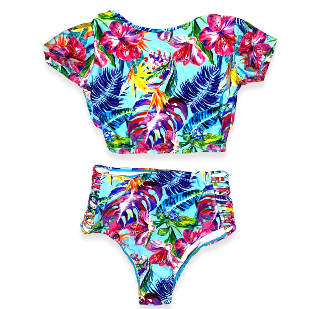 Blue Floral Crop Top Bikini