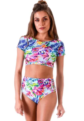 Blue Floral Crop Top Bikini