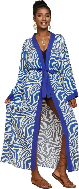 Blue Zebra Kimonos for Women Duster Kimono Beach Boho Kimono Beach Cover up animal Print Long Kimonos Open Front Plus Size Kimono Swimsuit Cover ups Kimono Robes Cardigans dusters 8733-2
