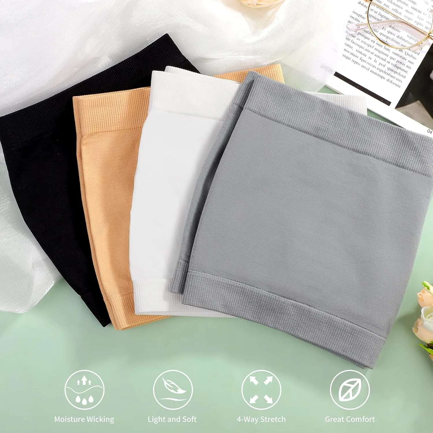 Cooraby 4 Pack Women Tube Tops Summer Non-Padded Seamless Bra, 4 Colors