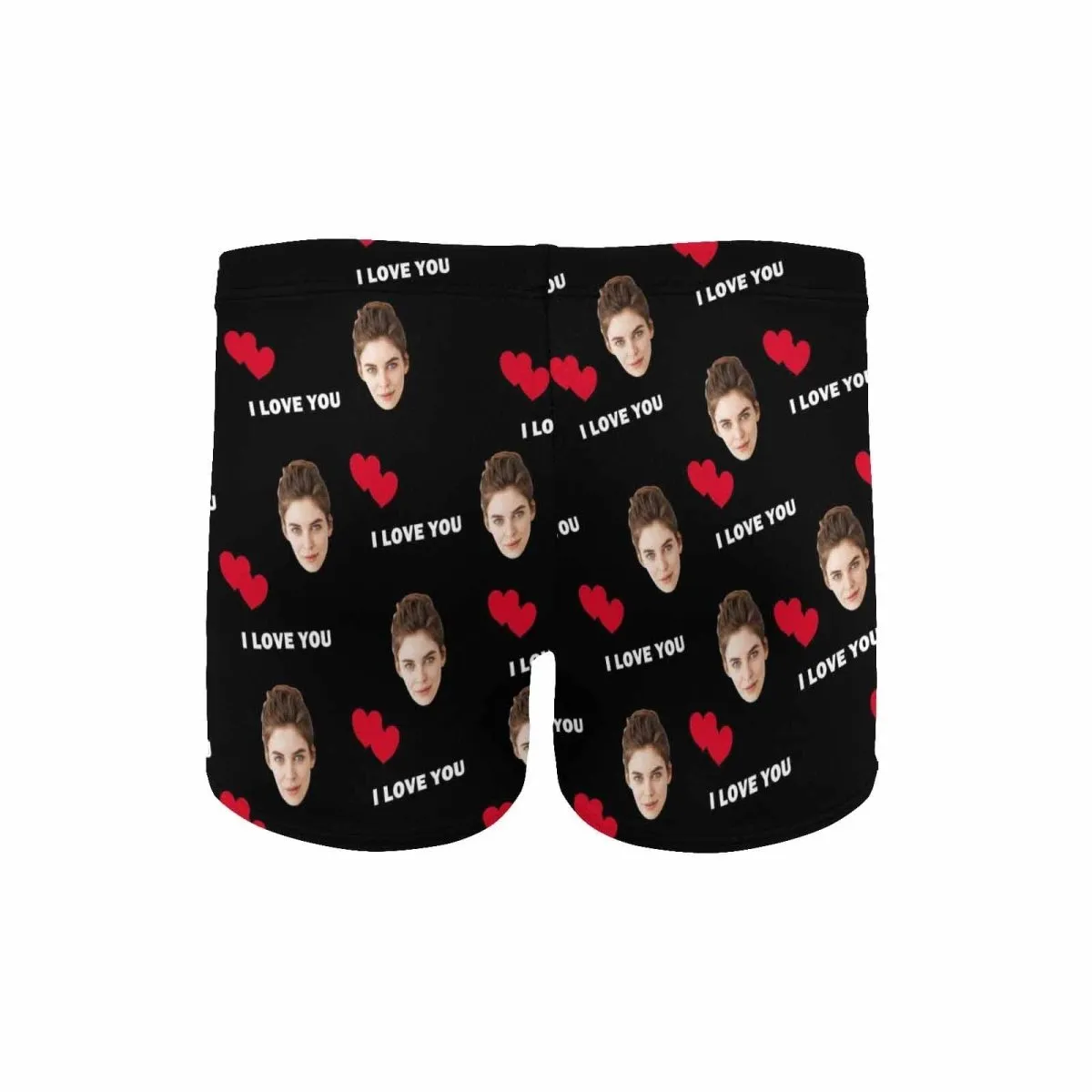 Custom Face I Love You Men's Athletic Swim Jammers Quick Dry Waterproof Compression Square Leg Swim Briefs Swimsuit