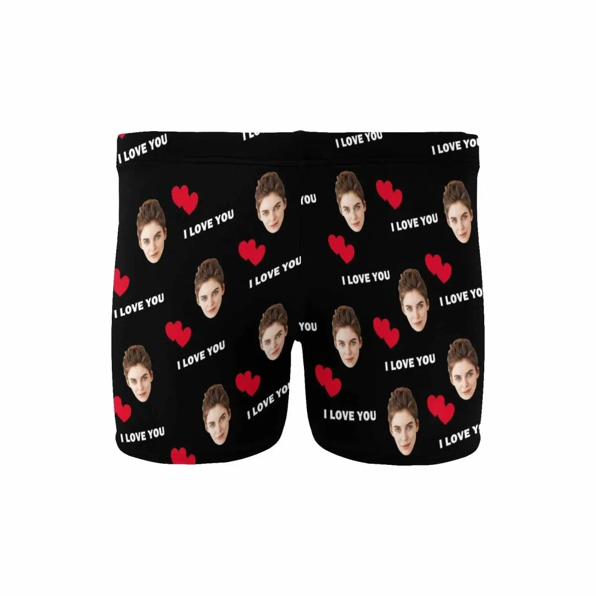 Custom Face I Love You Men's Athletic Swim Jammers Quick Dry Waterproof Compression Square Leg Swim Briefs Swimsuit