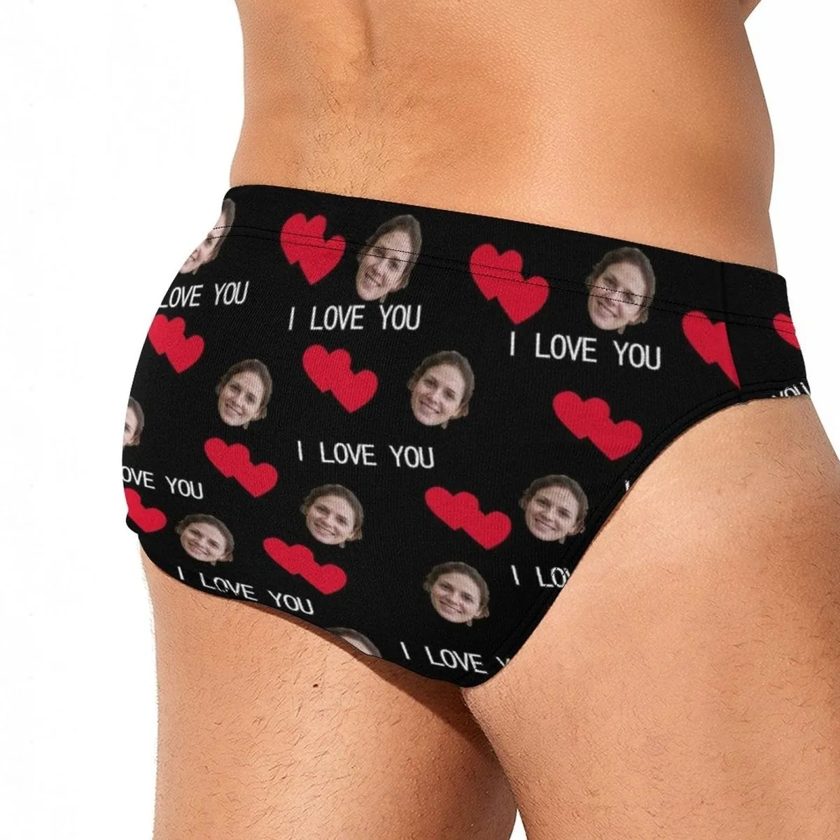 Custom Face I Love You Triangle Swim Briefs Personalized Men's Swim Shorts with Girlfriend's Face