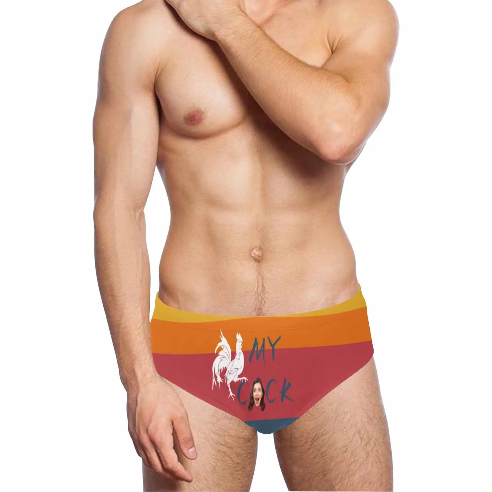 Custom Funny Swim Shorts with Custom Face Design My Cock & Stripes Men's Triangle Swim Briefs