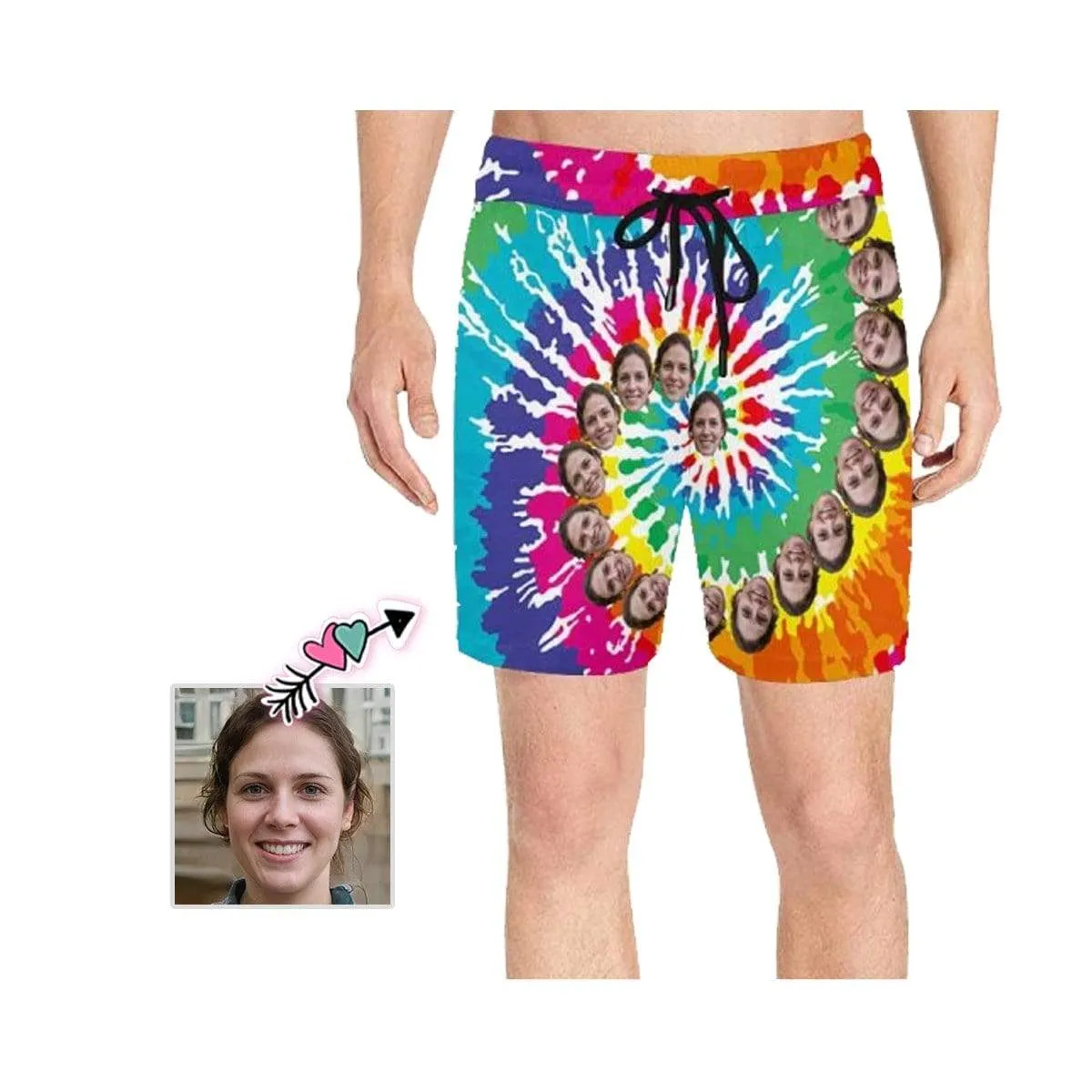 Custom Funny Swim Shorts with Face Design Spin Color Men's Quick Dry Swim Shorts with Girlfriend's Picture for Him