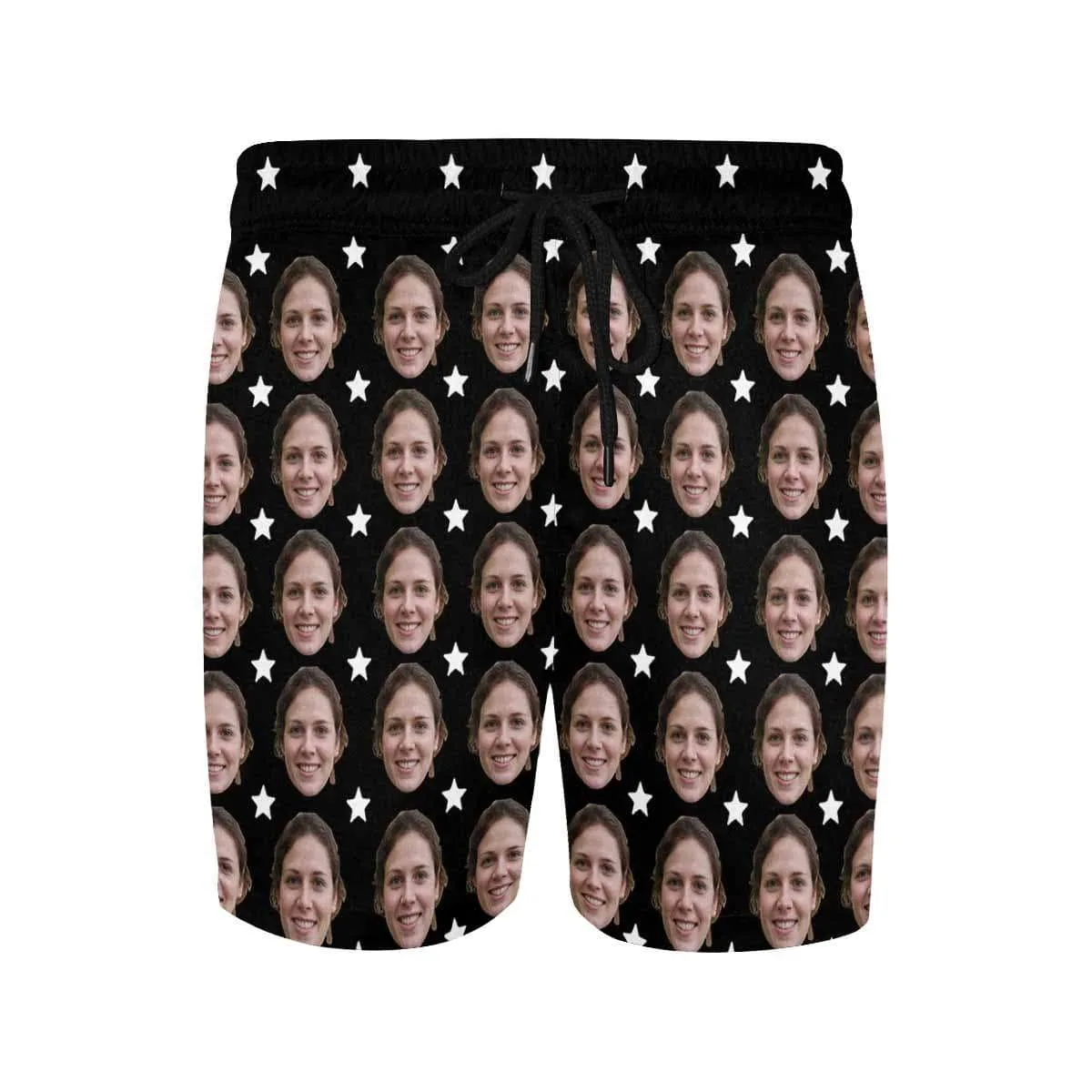 Custom Girlfriend's Face Swimming Trunks Design Row Stars Black Men's Quick Dry Swim Shorts