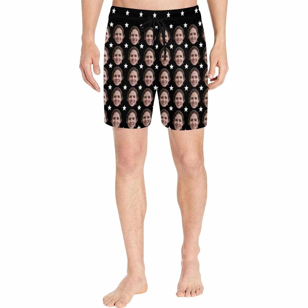 Custom Girlfriend's Face Swimming Trunks Design Row Stars Black Men's Quick Dry Swim Shorts