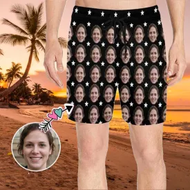 Custom Girlfriend's Face Swimming Trunks Design Row Stars Black Men's Quick Dry Swim Shorts