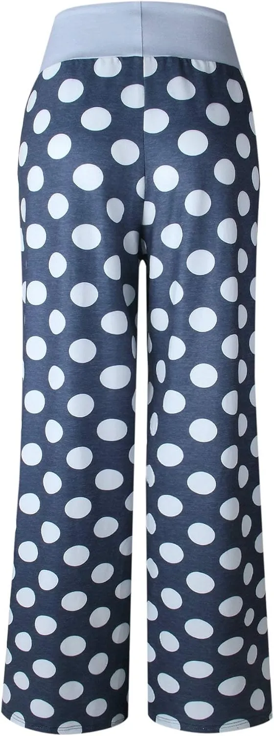 Elsofer Women's Pajama Lounge Pants Floral Print Comfy Casual Stretch Palazzo Drawstring Pj Bottoms Pants Wide Leg