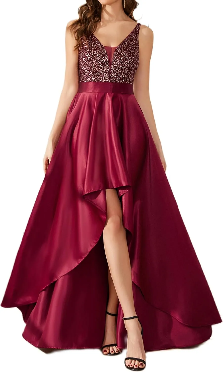 Ever-Pretty Women's Bridesmaid Dresses Summer Glitter V-Neck A-line High-Low Wedding Guest Dresses 00667