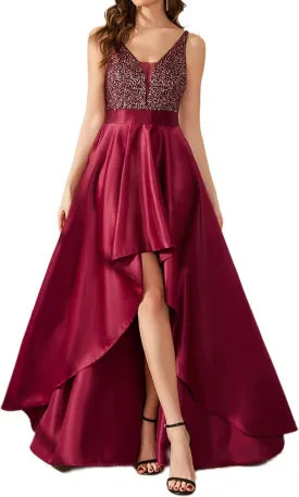 Ever-Pretty Women's Bridesmaid Dresses Summer Glitter V-Neck A-line High-Low Wedding Guest Dresses 00667