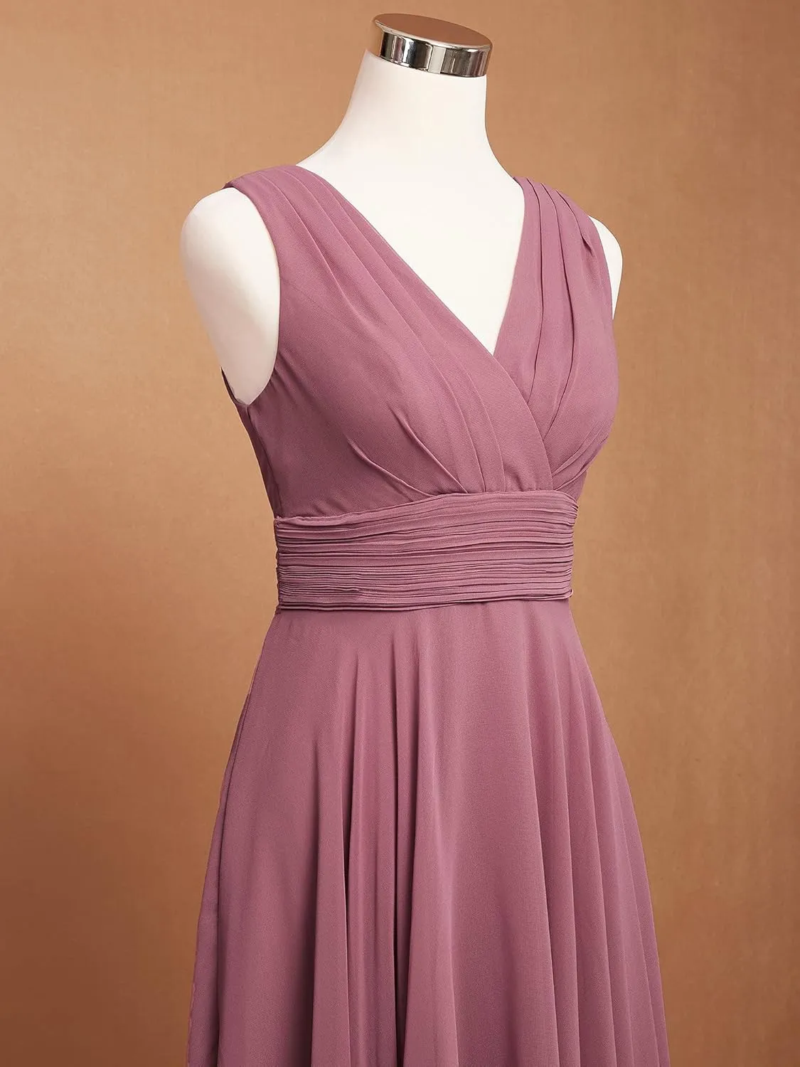 Ever-Pretty Women's V Neck Pleated Waist Sleeveless Wedding Guest Dress Chiffon Irregular Hem Cocktail Dresses 03142