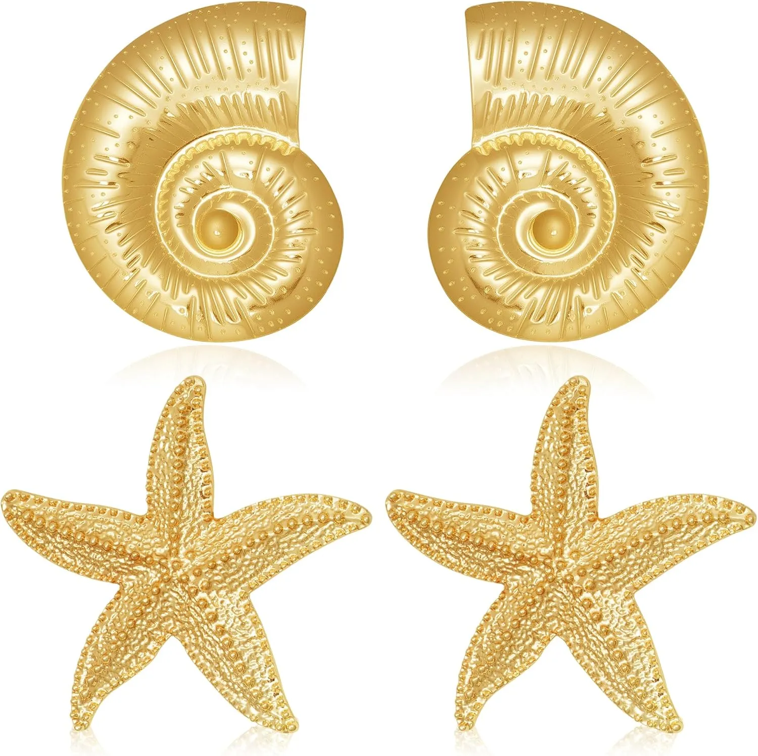 Gold Statement Earrings Seashell Starfish Conch Stud Ocean Sea Scallop Shell Vintage Boho Ocean Jewelry Beach Summer Earrings Stud for Women