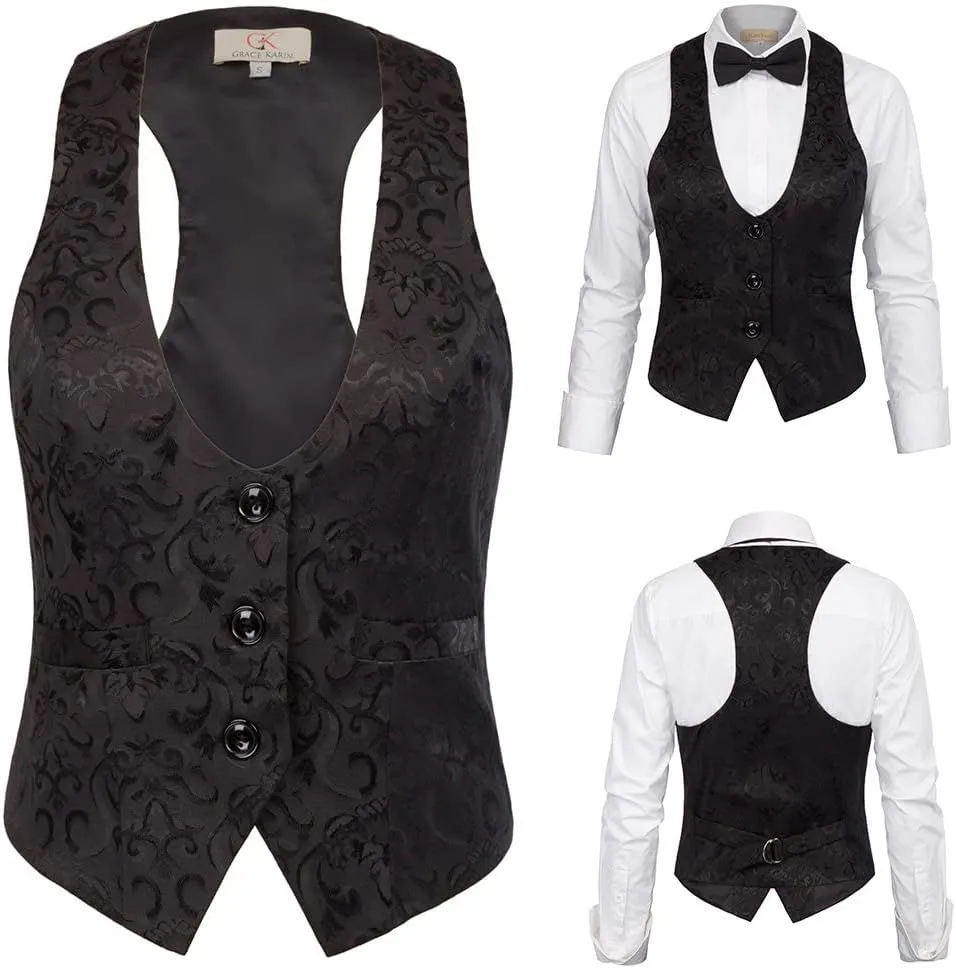 GRACE KARIN Womens Vest Top 2025 Trendy Academia Steampunk Waistcoat Racerback Vest BlazerRuns Small, Suggest Size Up