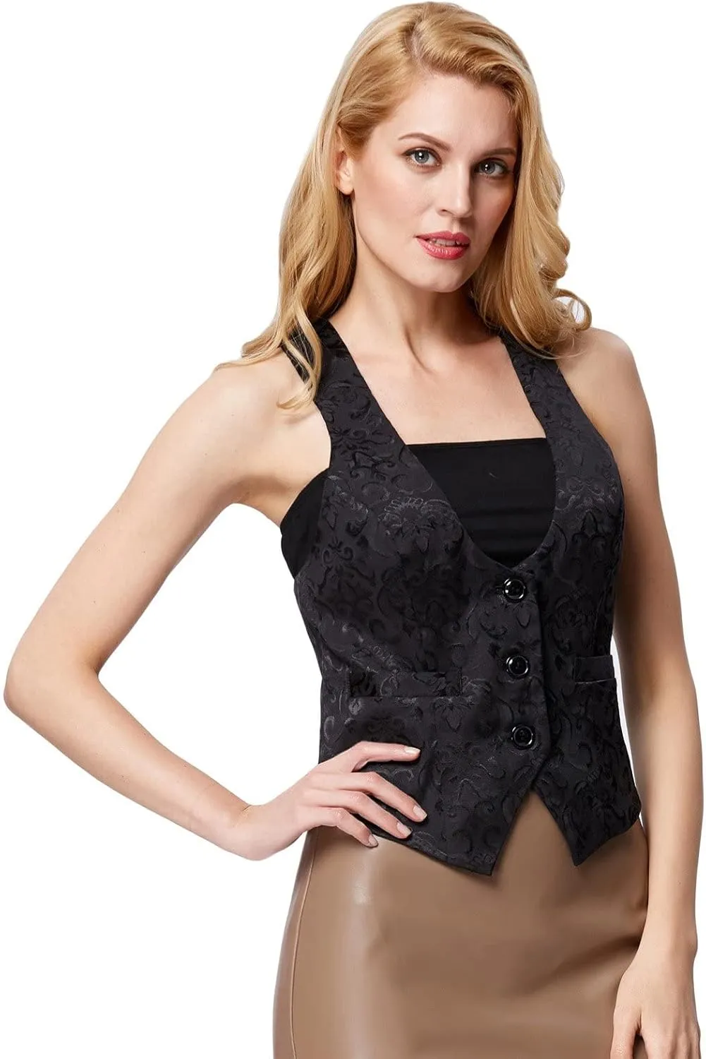 GRACE KARIN Womens Vest Top 2025 Trendy Academia Steampunk Waistcoat Racerback Vest BlazerRuns Small, Suggest Size Up