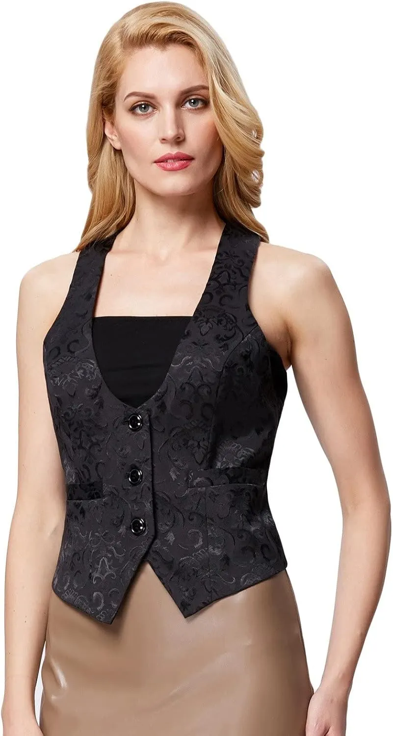 GRACE KARIN Womens Vest Top 2025 Trendy Academia Steampunk Waistcoat Racerback Vest BlazerRuns Small, Suggest Size Up