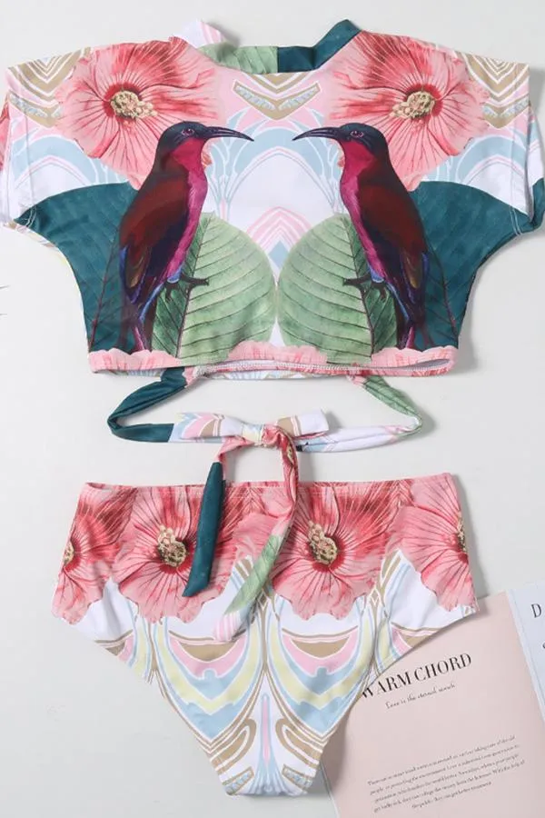 Graphic Print High-Waisted Bikini Swimwear