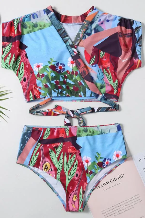 Graphic Print High-Waisted Bikini Swimwear
