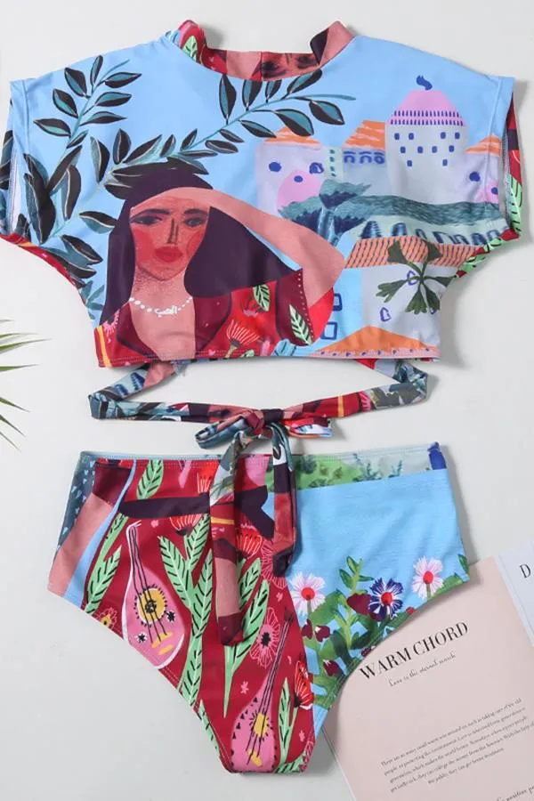 Graphic Print High-Waisted Bikini Swimwear