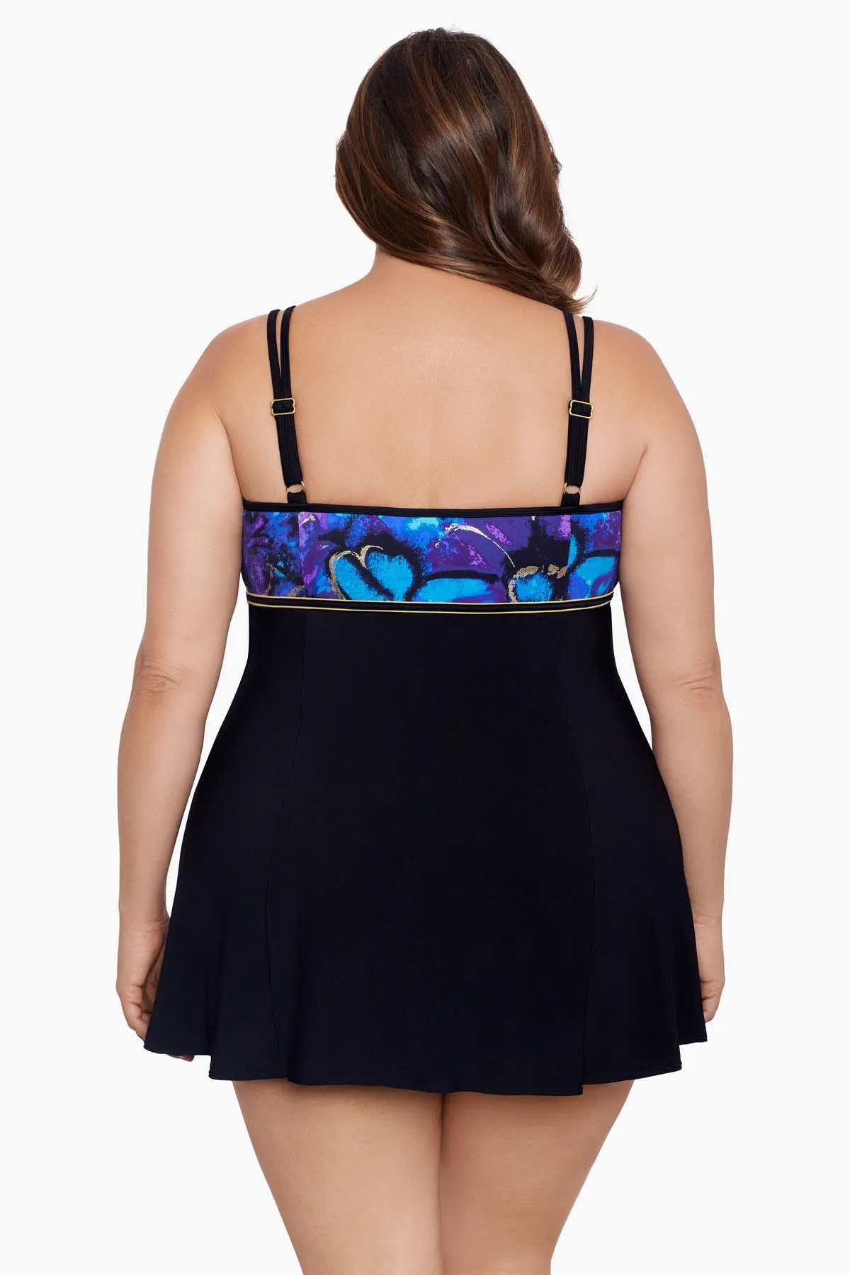 Gypsy Plus Size Long Torso Empire Princess Seam Swim Dress W/ Hardware