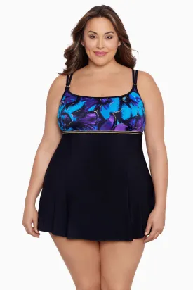 Gypsy Plus Size Long Torso Empire Princess Seam Swim Dress W/ Hardware