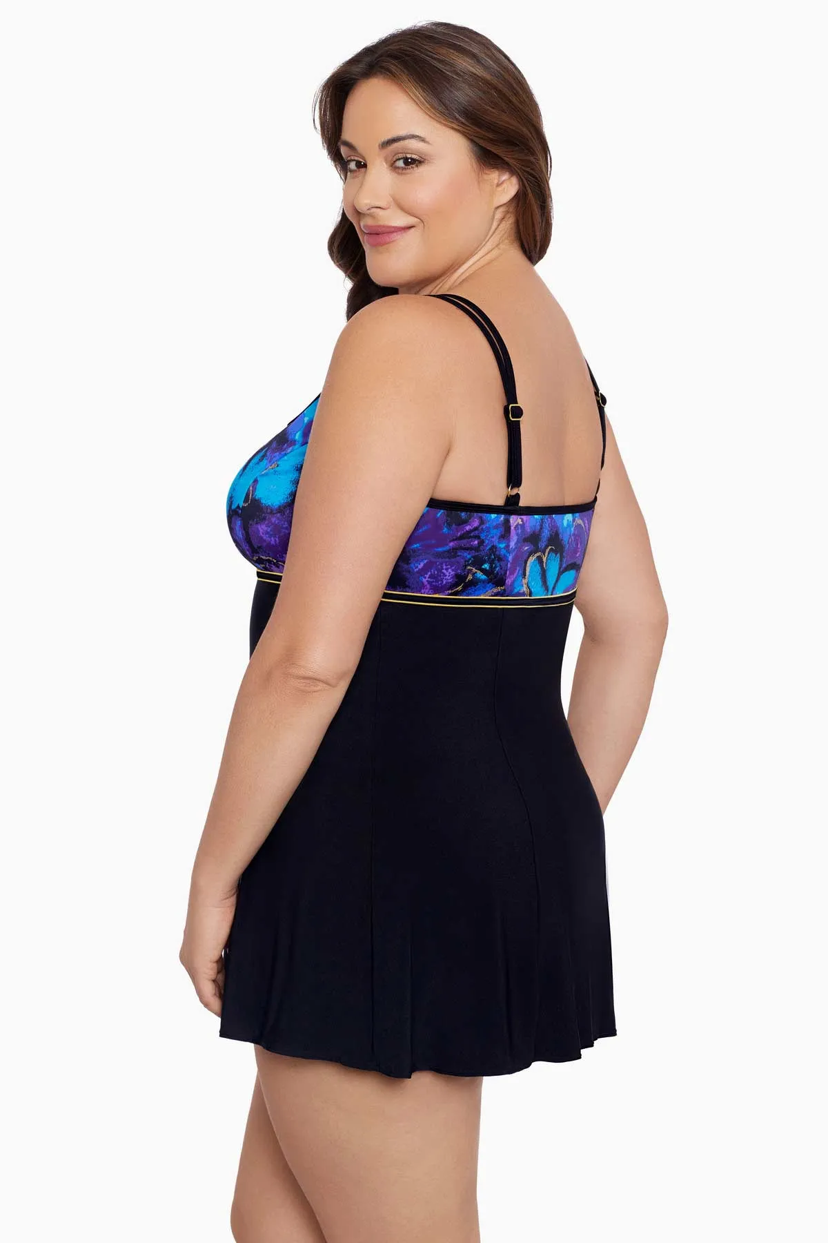 Gypsy Plus Size Long Torso Empire Princess Seam Swim Dress W/ Hardware