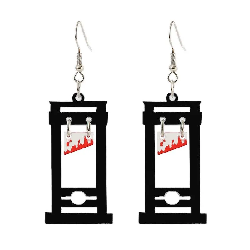 Handmade Guillotine Knife Dangle Earrings for Women Girls Punk Knife Horror Halloween Earrings Acrylic Unique Guillotine Earrings Halloween Party Jewelry (Black)