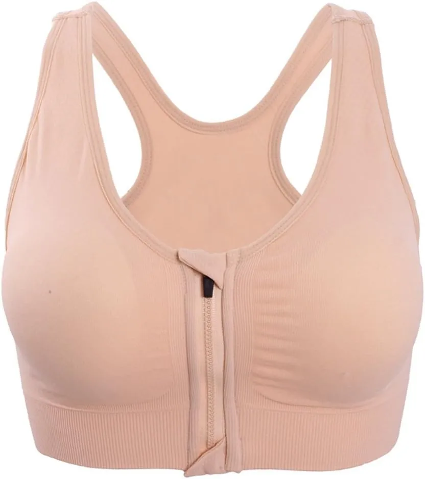 Hiking Gril Women's Zip Front Sports Bra Wireless Post-Surgery Yoga Bras