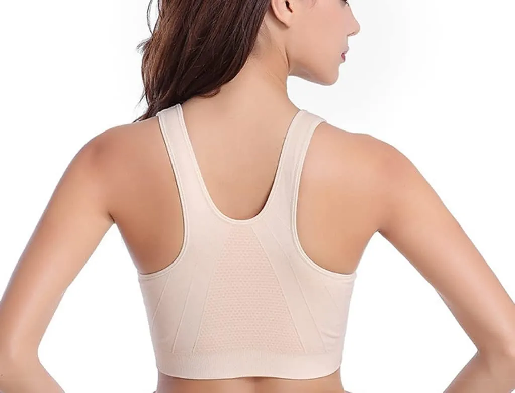Hiking Gril Women's Zip Front Sports Bra Wireless Post-Surgery Yoga Bras