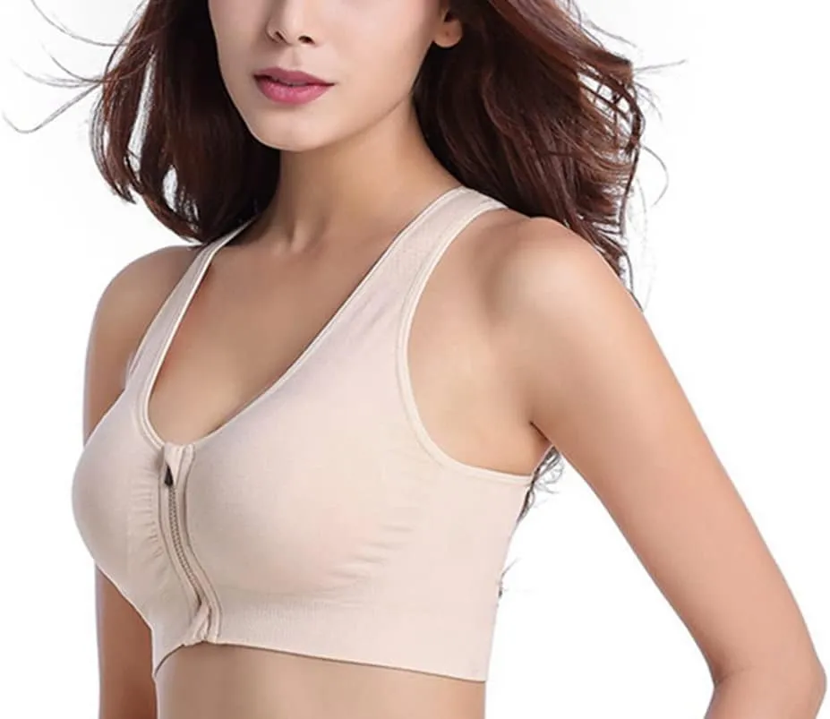 Hiking Gril Women's Zip Front Sports Bra Wireless Post-Surgery Yoga Bras
