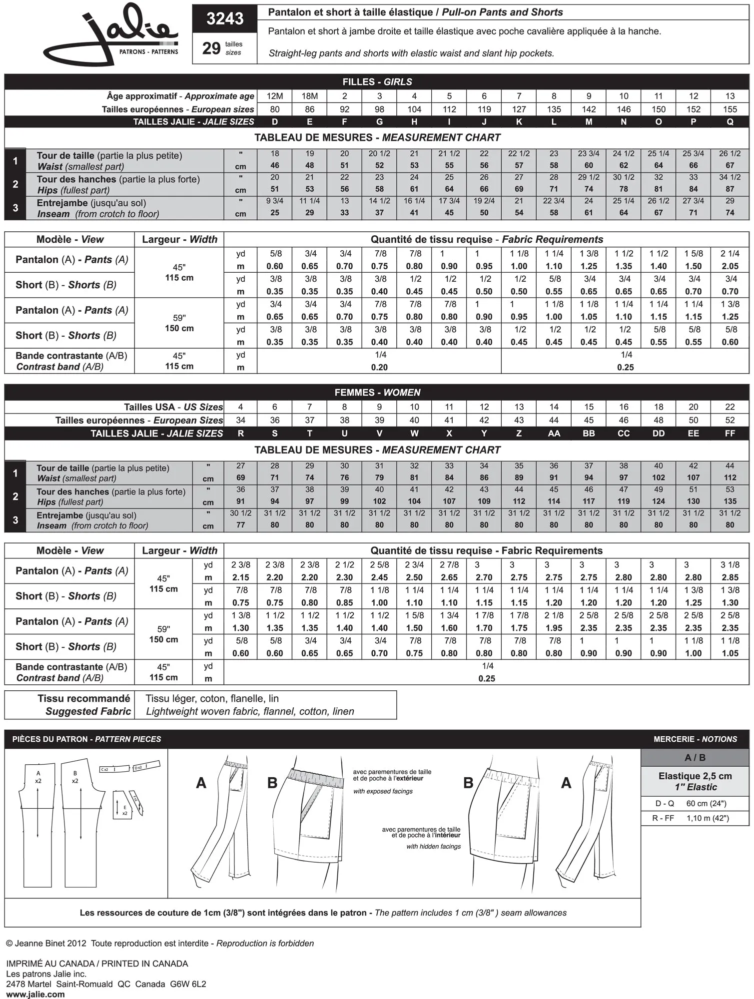 Jalie Pattern 3243 - Women's pull-on pants