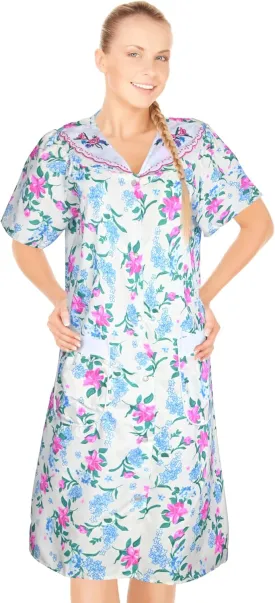 JEFFRICO Womens Snap Front Housecoat Lounger Duster House Dress Short Sleeve Robe