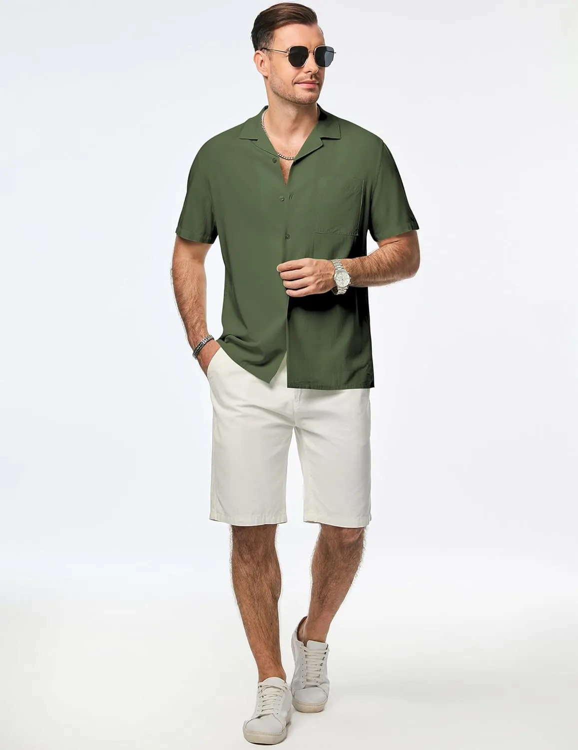 JMIERR Mens Linen Shirts Casual Short Sleeve Button Down Shirts Wrinkle Free Vacation Beach Summer Tops