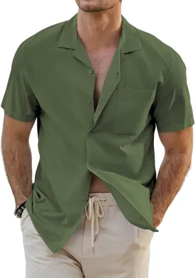 JMIERR Mens Linen Shirts Casual Short Sleeve Button Down Shirts Wrinkle Free Vacation Beach Summer Tops