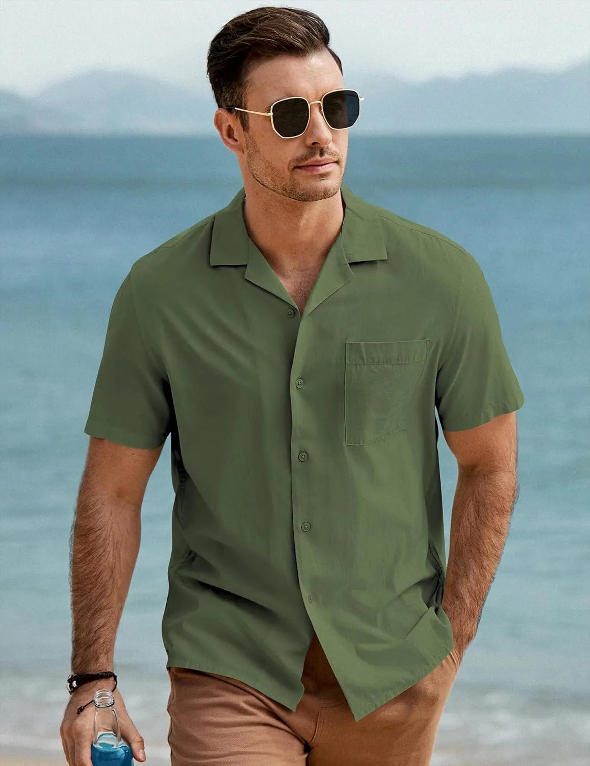 JMIERR Mens Linen Shirts Casual Short Sleeve Button Down Shirts Wrinkle Free Vacation Beach Summer Tops