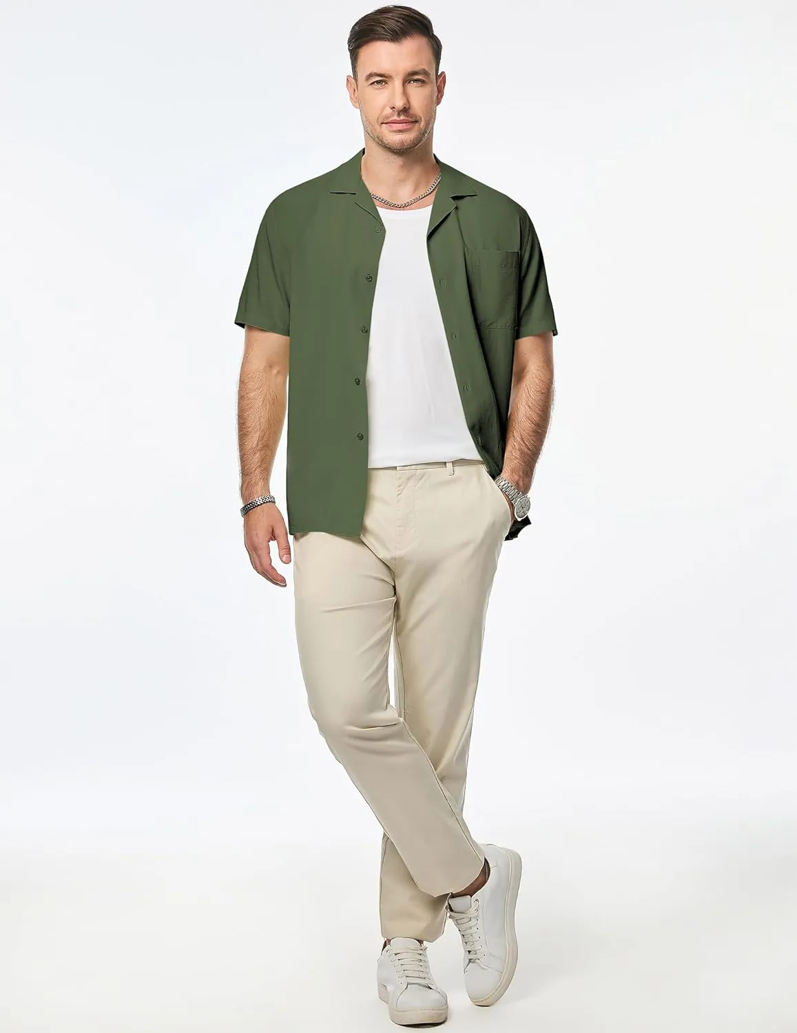 JMIERR Mens Linen Shirts Casual Short Sleeve Button Down Shirts Wrinkle Free Vacation Beach Summer Tops